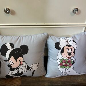 Mickey Mouse & Minnie Bride & Groom Decorative Throw Pillows 17in Set Of 2